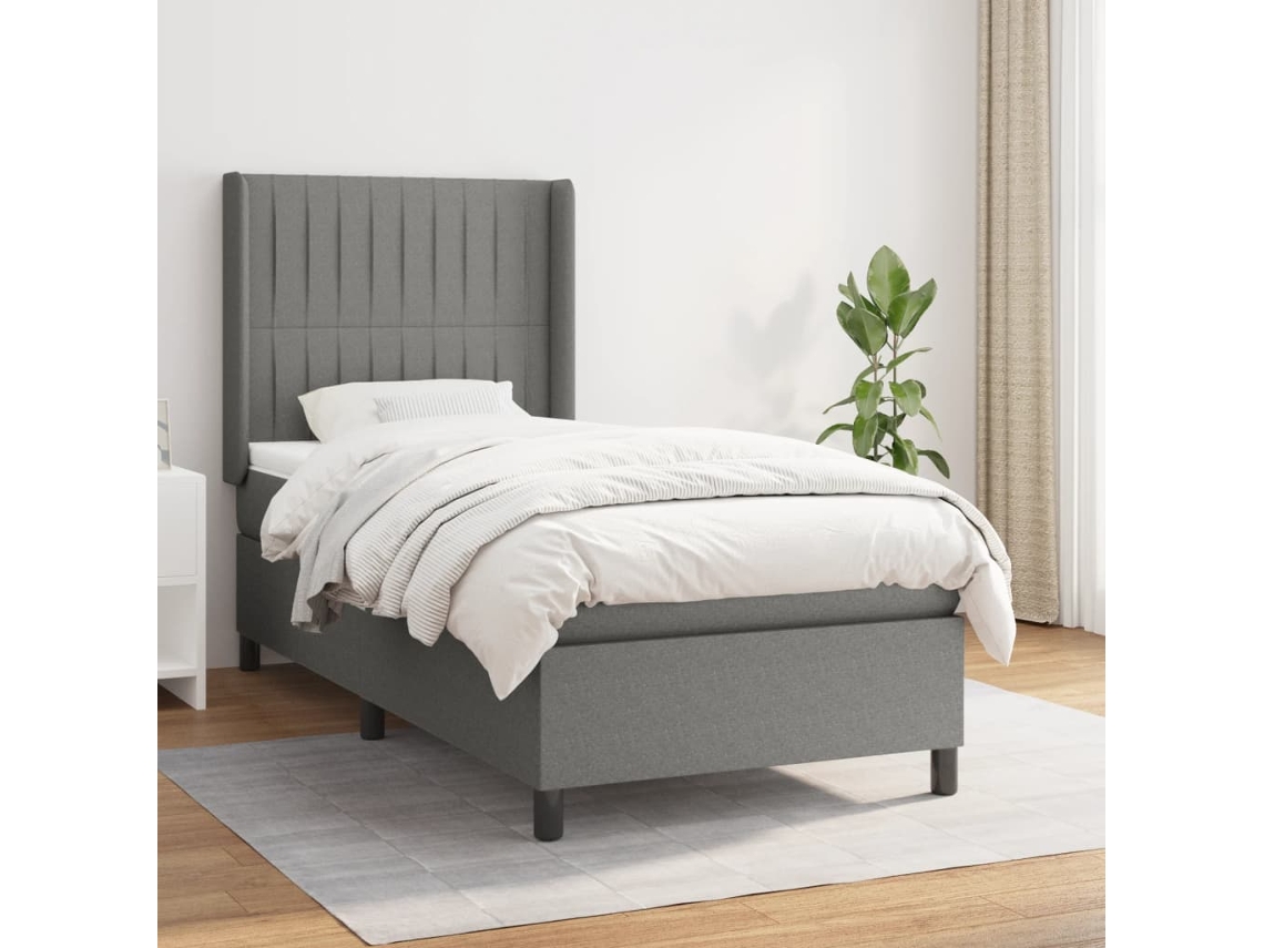 Vidaxl Cama Com Molas/colchão 90x190 Cm Tecido Cinza-escuro
