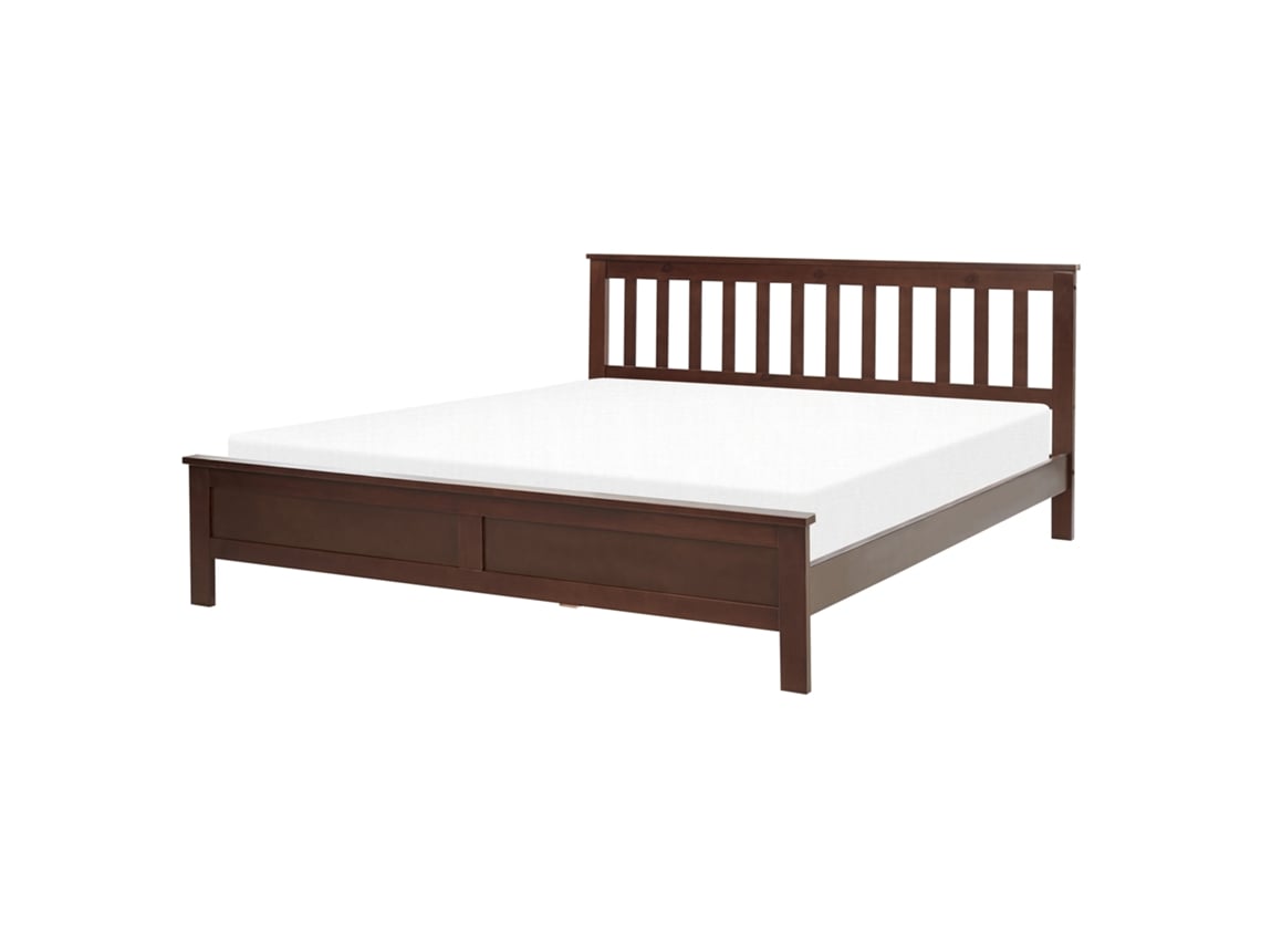 Cama de Casal BELIANI Mayenne de Madeira de Pinho Castanho Escuro 160x200