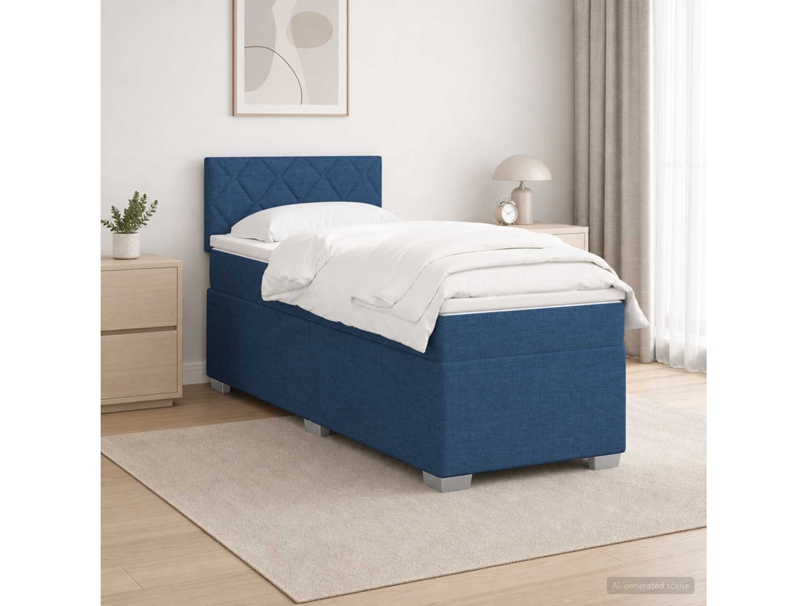 Vidaxl Cama Box Spring Com Colchão E Led Azul 90 X 200 Cm Tecido