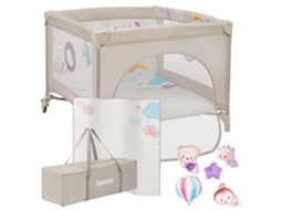 Parque Infantil Cercado de Bebé LIONELO Mille 100x100cm Colchão de Alta Densidade Rodas Brinquedos com Velcro 0 36 Meses Bege