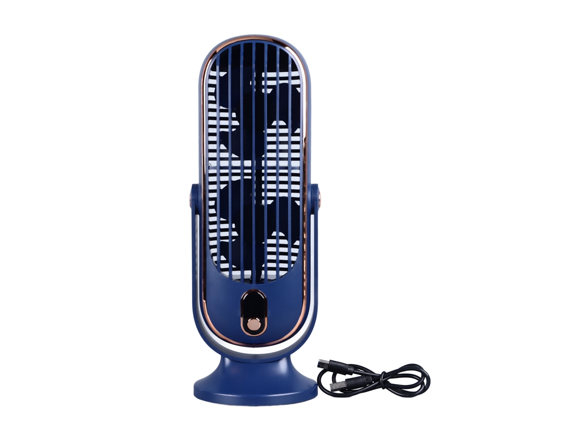 Ventilador de Mesa Torre Usb 1800mah Motor Brushless Oscilação 5 Velocidades Silencioso Azul