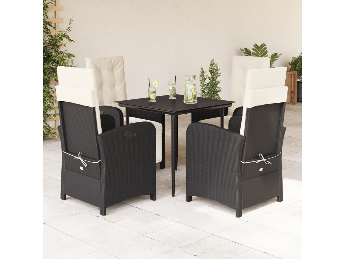 5 Pcs Conjunto De Jantar P/ Jardim C/ Almofadões Vime Pe Preto Dkd Home Decor