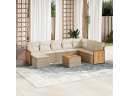 Vidaxl 9 Pcs Conjunto De Sofás P/ Jardim Com Almofadões Vime Pe Bege