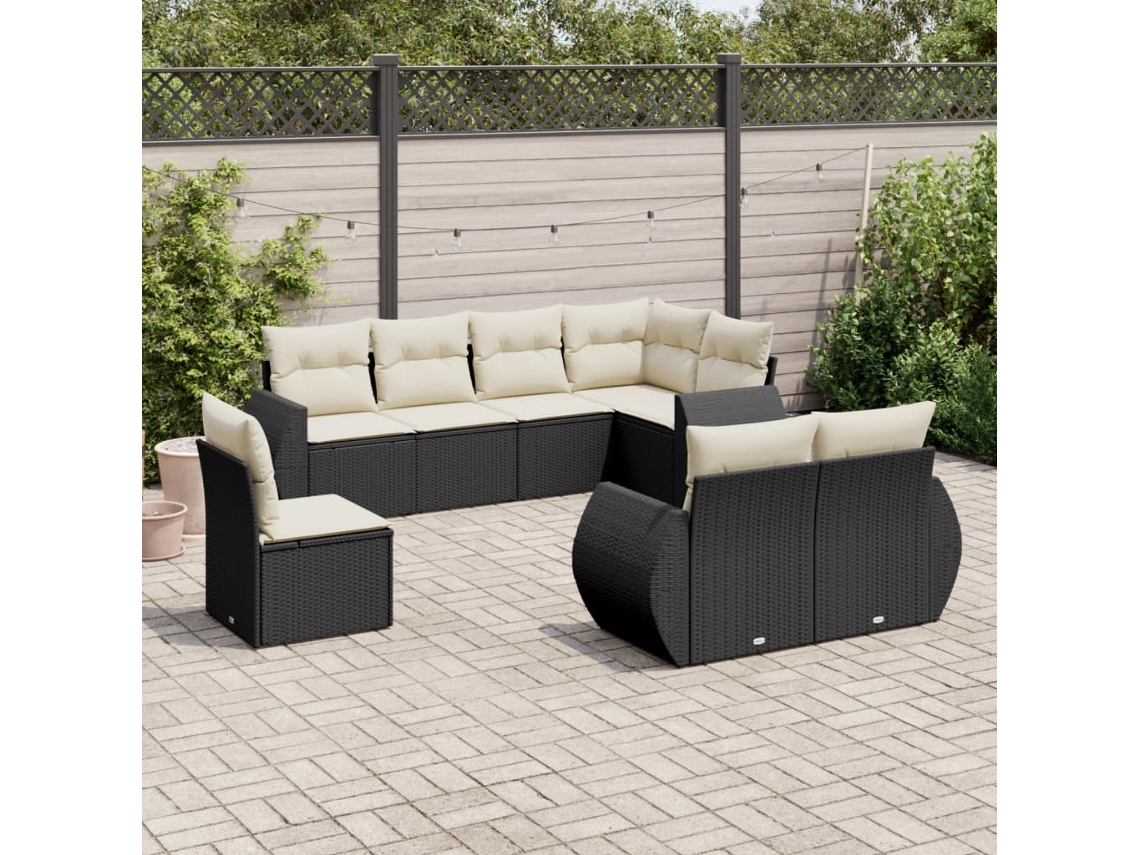 Vidaxl 8 Pcs Conjunto Sofás De Jardim Com Almofadões Vime Pe Preto