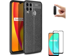 Kit Capa, Película e Suporte Magnético Realme C15 Rugged Leather Cinzento