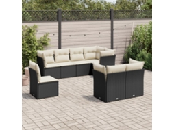 Vidaxl 8 Pcs Conjunto Sofás De Jardim Com Almofadões Vime Pe Preto