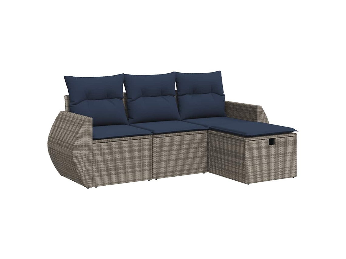 Conjunto de 4 Sofás de Jardim com Almofadões Vime Pe Cinzento MAISON EXCLUSIVE (4 pcs)
