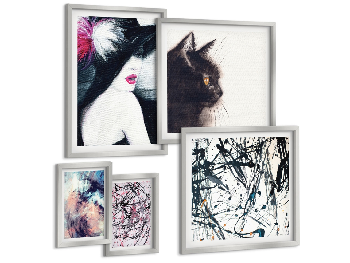 Conjunto De Pinturas Retratos Estilosos Abstrações Espelharte (5 Peças)