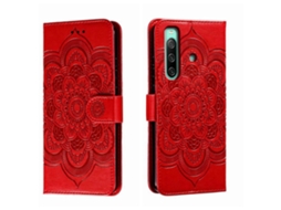 Capa De Couro Para Celular Com Padrão De Mandala Solar Em Relevo