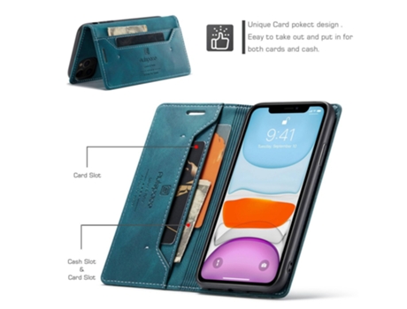 Capa Bloqueio Rfid Para Iphone 11 Pro Max Autspace Pele Sintética Azul