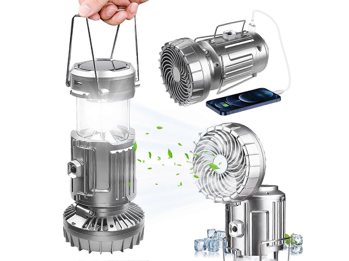 Lanterna Solar Portátil De Acampamento Led 6 Em 1 Com Ventilador, Recarregável E Operada Por Bateria. Olysi Shop
