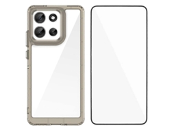 Capa De Celular Wanlonfeng Xc Series Tpu Acrílico Com Vidro Temperado (furo Grande Para Lente) Cinza Transparente Para Motorola Moto G86 5g