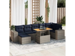 Vidaxl 8 Pcs Conjunto Sofás De Jardim C/ Almofadões Vime Pe Cinzento