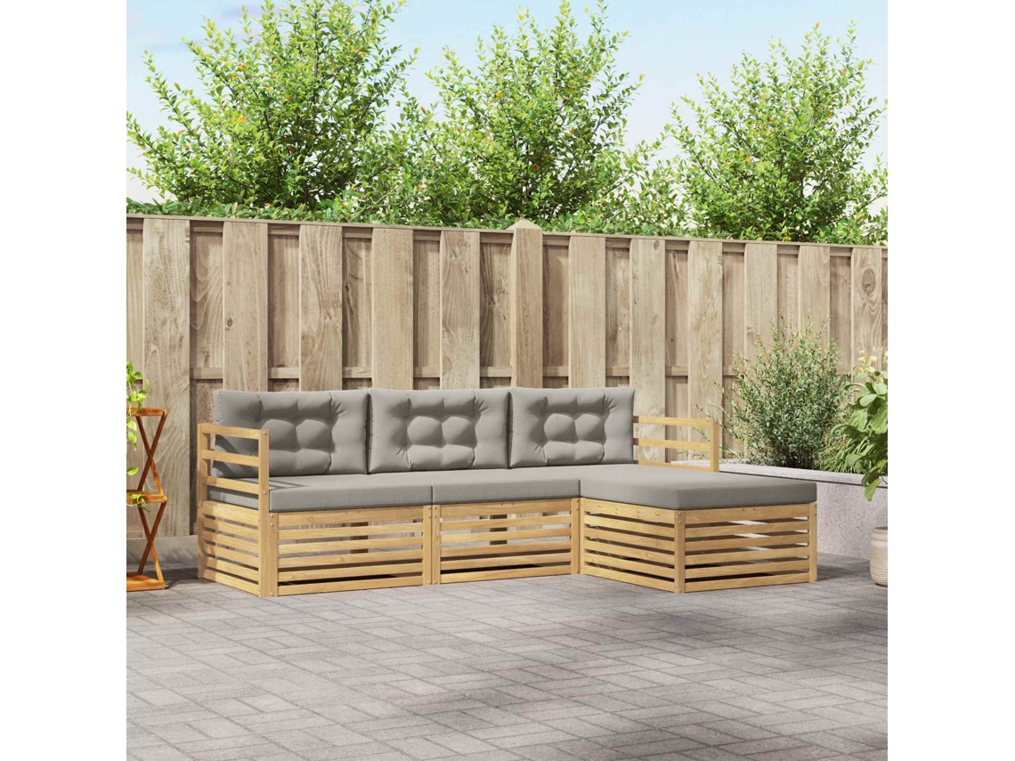 Vidaxl Conjunto De Sofás Para Exterior 4 Unid. Branco E Cinzento-claro