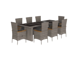 Conjunto de 9 Jantar para Jardim com Almofadões Vime Pe Cinza MAISON EXCLUSIVE