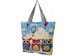 Bolsa de Lona AQUAFORGE Aveki com Três Corujas, Tote, Ombro, Compras, Viagem