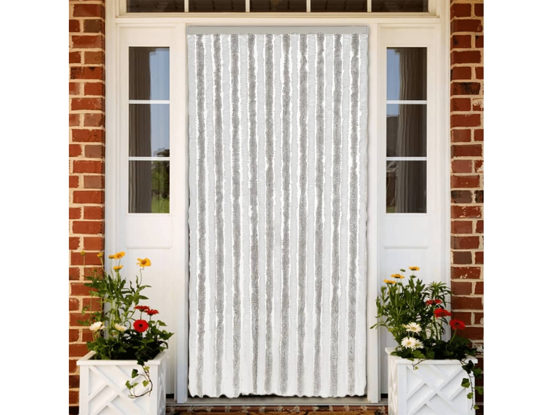 Vidaxl Cortina Anti-insetos 90x200 Cm Chenille Cinzento-claro E Branco