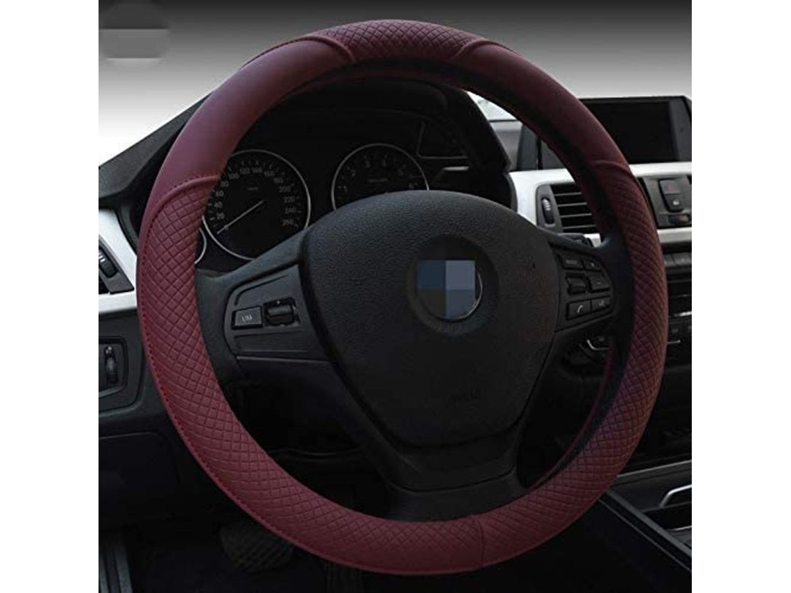 Capinha de Volante de Carro de Couro Microfibra Confortável Universal Diâmetro 38cm Vermelha (15")