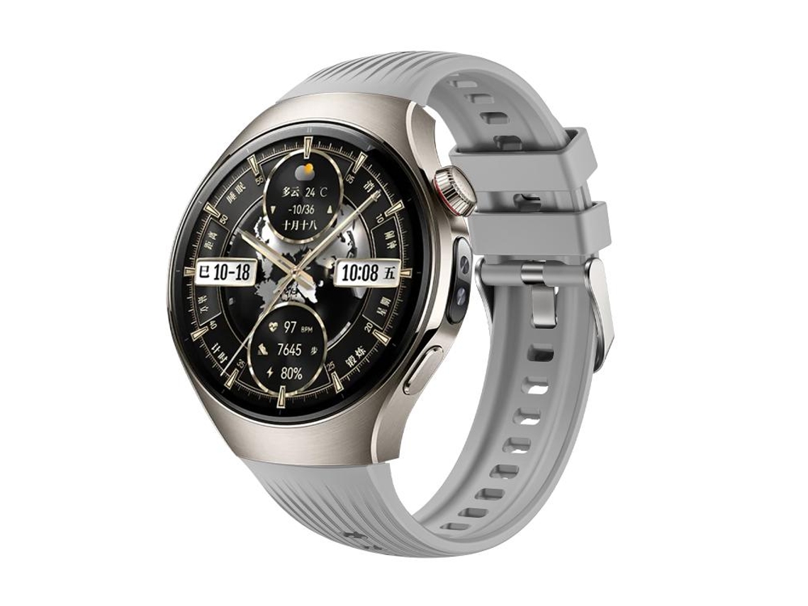 Bracelete Para Huawei Watch 5 (46mm) - Silicone Vertical - Fivela De Aço Prate Cinza