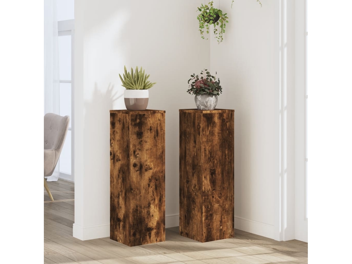 Vidaxl Suportes P/ Plantas 2 Pcs 25x25x80 Cm Derivados De Madeira