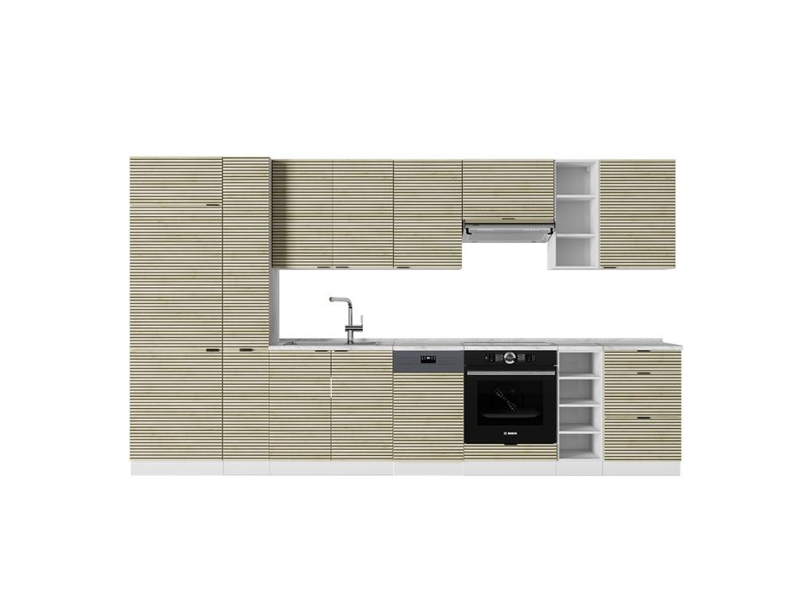 Cozinha Fame Line, 355cm, Pt Mármore, Carvalho Lambris/branco, Branco, Vicco