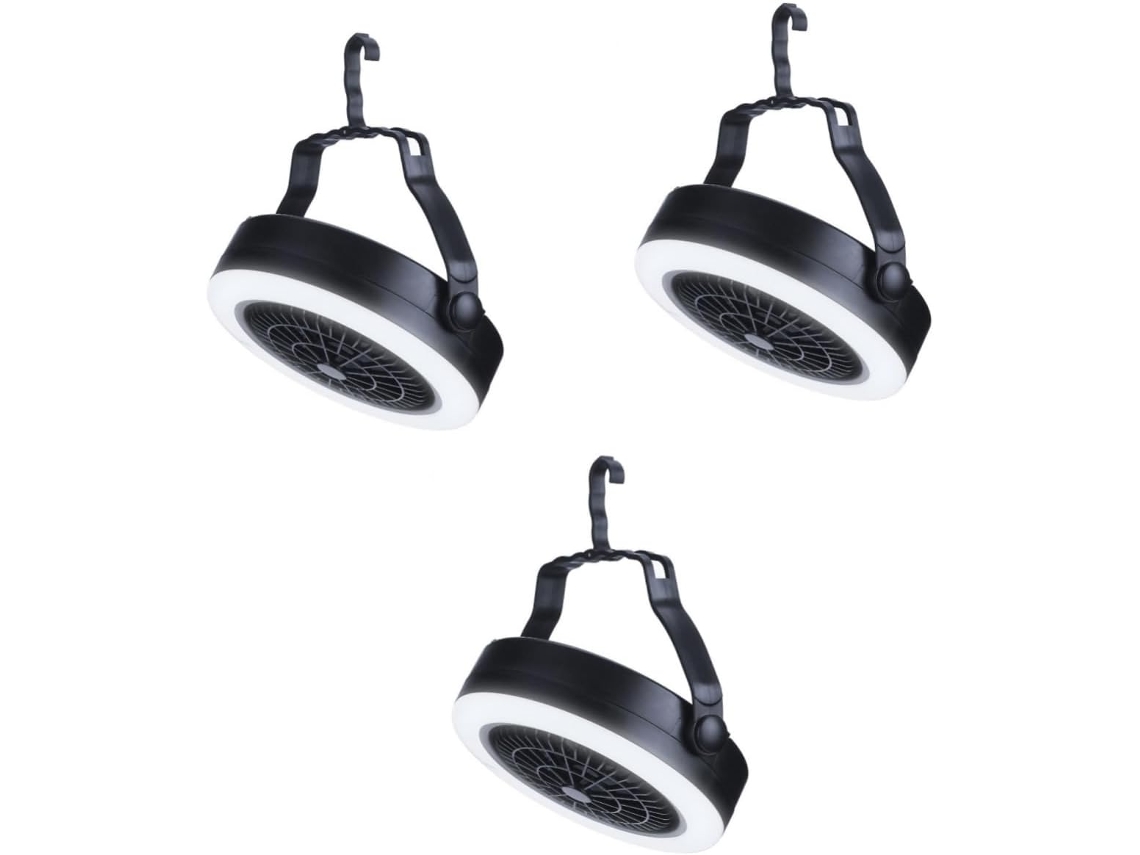 Conjunto de 3 Ventiladores Usb para Camping, 18 Leds, Luzes Multifuncionais Portáteis para Barraca, Design Preto SFUSHOS