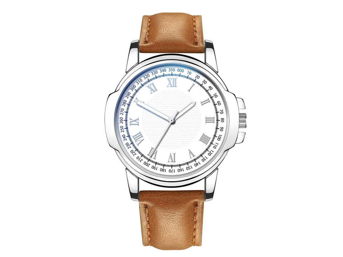 Reloj De Cuarzo Redondo Para Hombre Con Correa De Cuero Pu Casual De Negocios (correa Café Claro + Reloj Blanco)