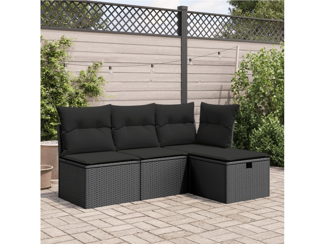 Vidaxl Banco De Jardim Com Almofadão 55x55x37 Cm Vime Pe Preto