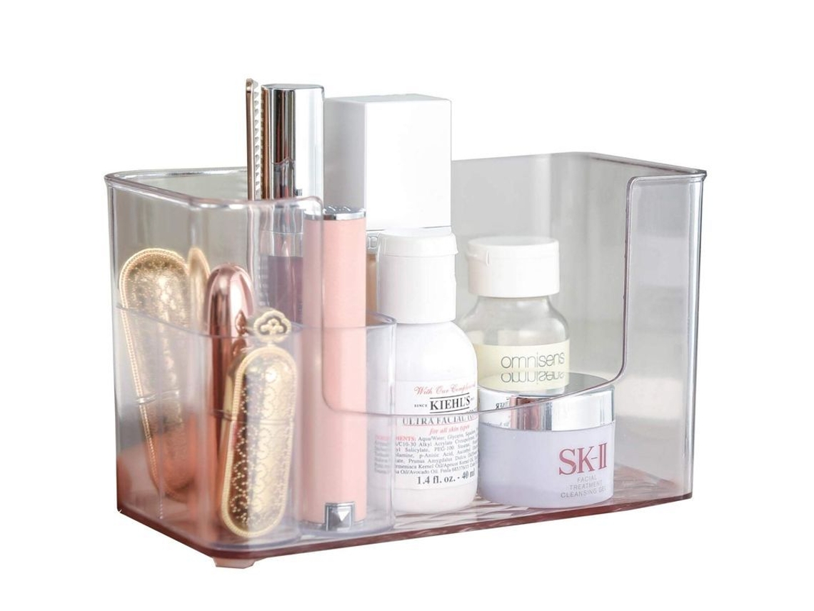 Organizador De Maquiagem Pequeno Com 5 Compartimentos Translúcido Rosa Para Armazenamento De Beleza E Utensílios De Escritório