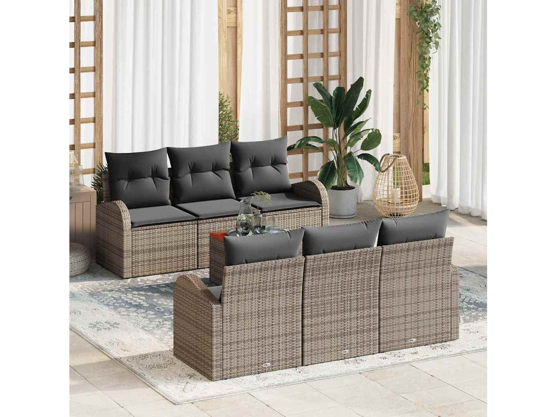 Vidaxl Conjunto De Sofá De Jardim 7 Unid. Cinzeto Vime Pe