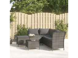 Vidaxl 4 Pcs Conjunto Lounge De Jardim C/ Almofadões Vime Pe Cinzento