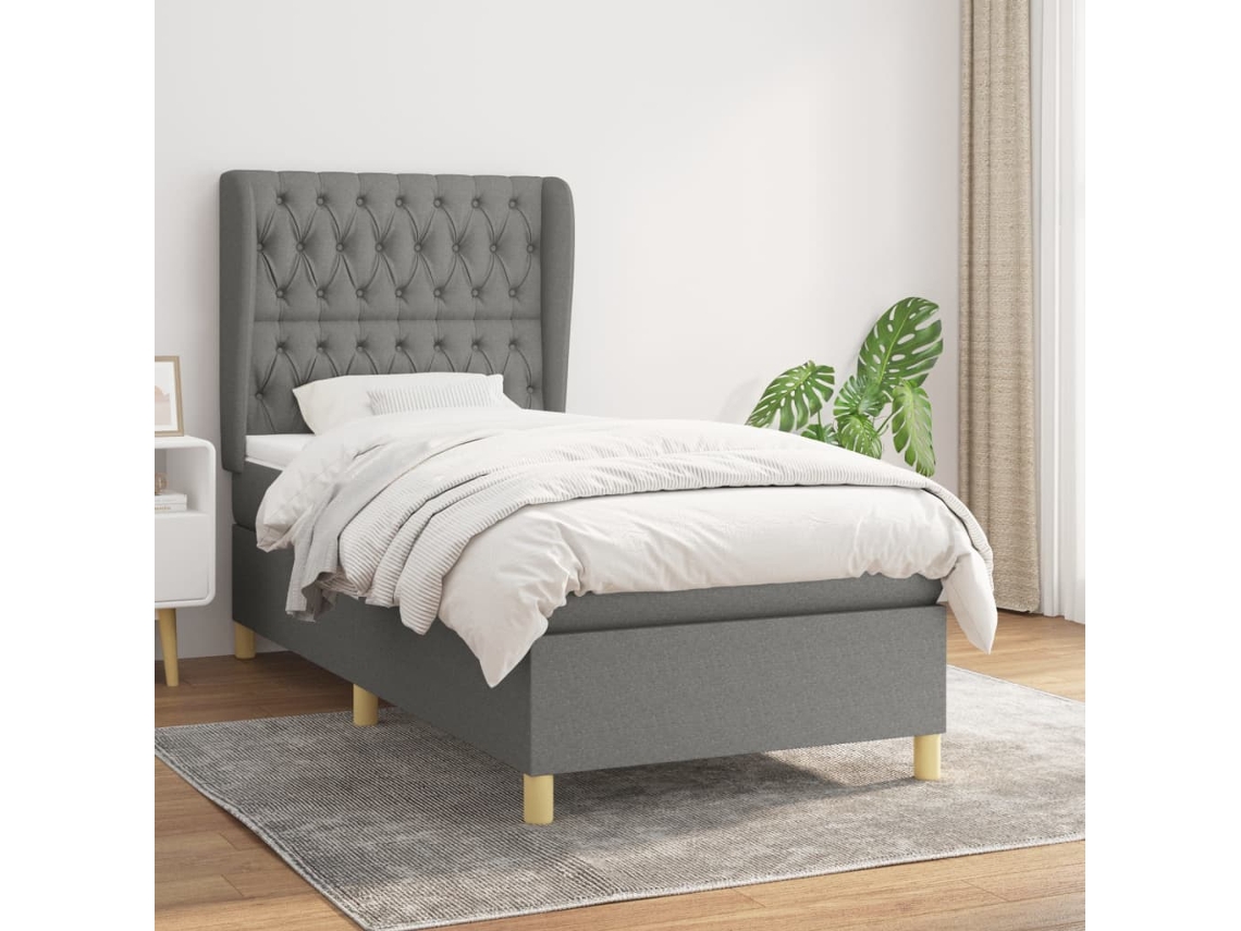Vidaxl Cama Com Molas/colchão 90x200 Cm Tecido Cinzento-escuro
