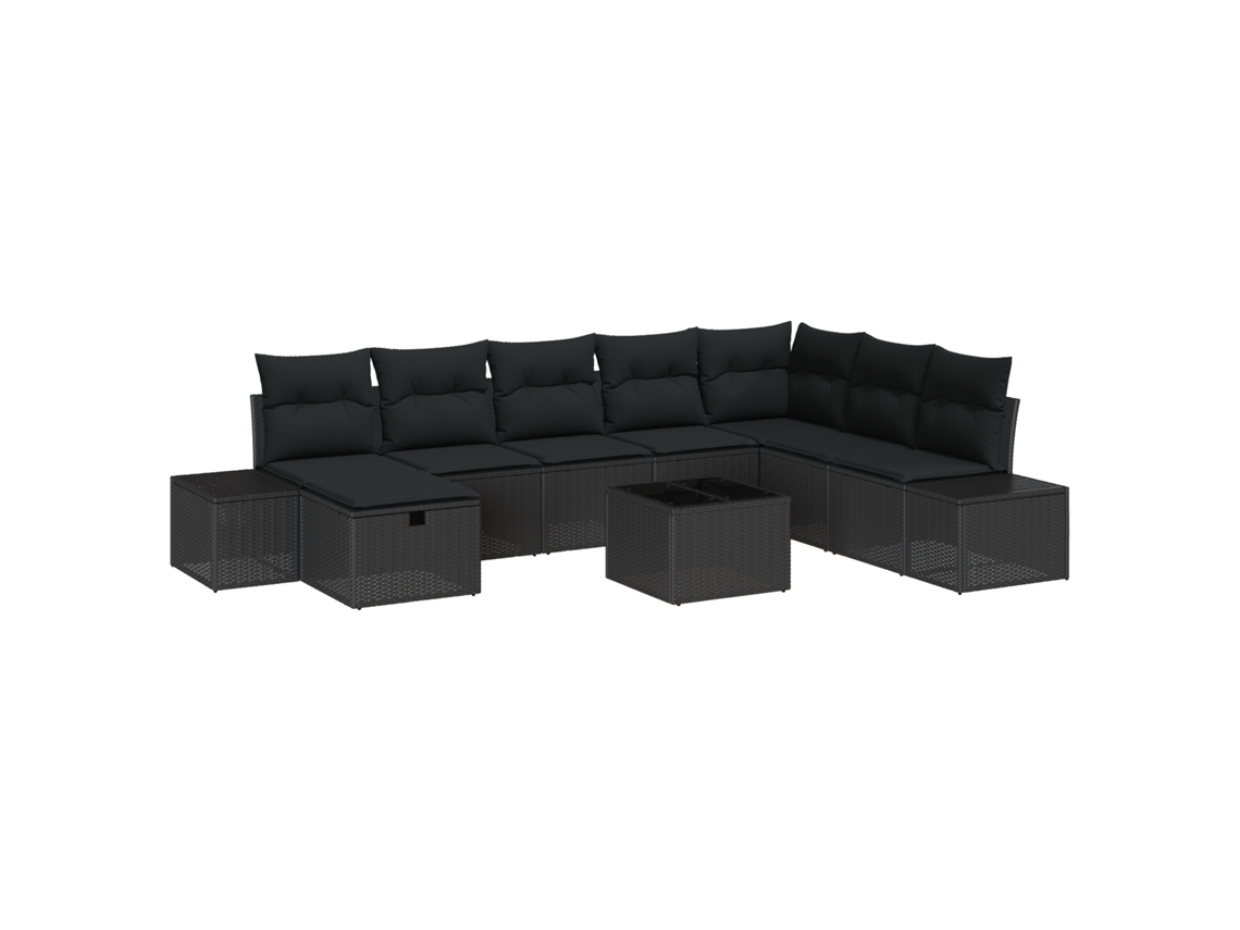 Conjunto 9 Conjunto De Sofá De Jardim Vidaxl Preto Vime Pe (55 X 62 X 69 Cm)