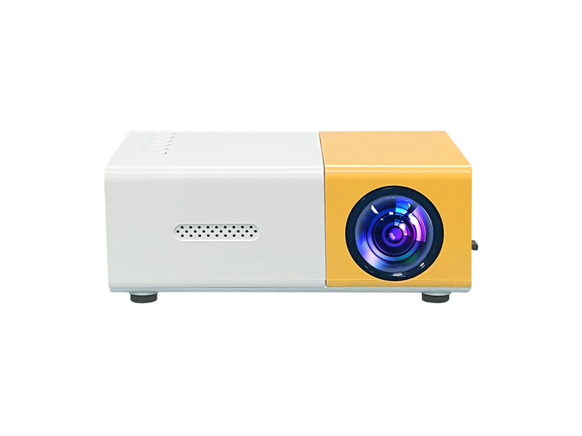 Miniprojetor Amarelo E Branco Com Suporte 1080p, Formato Compacto Para Quartos E Dormitórios