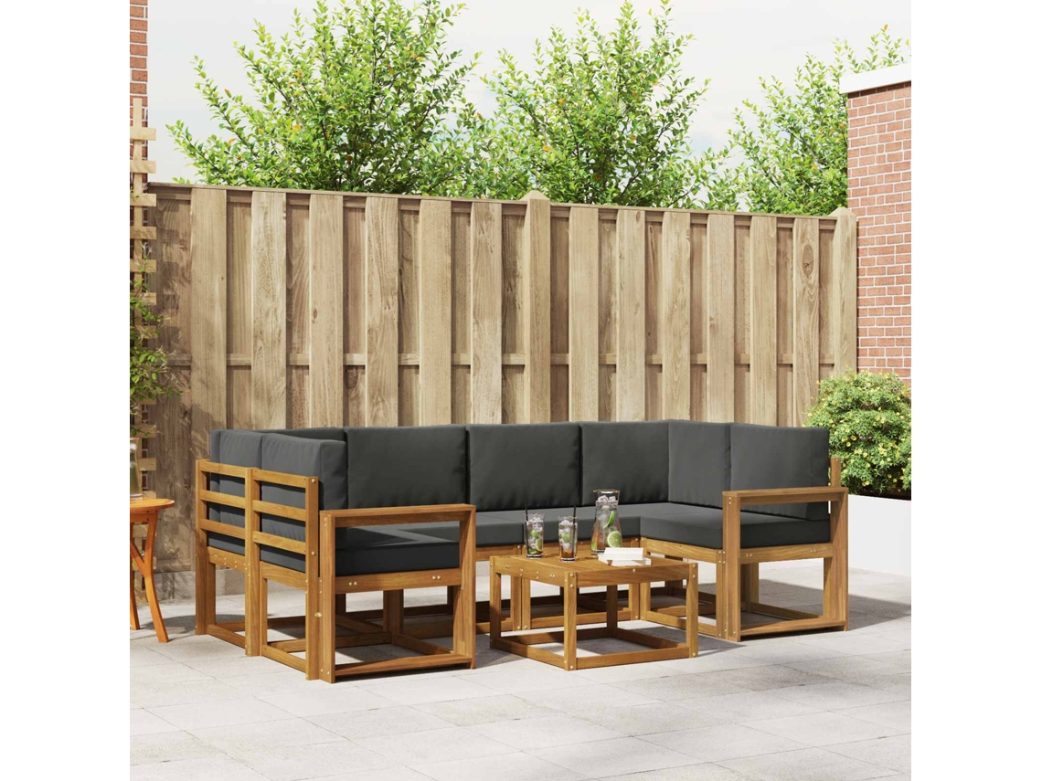Vidaxl Conjunto De Sofás Para Exterior 7 Pcs Natural E Antracite