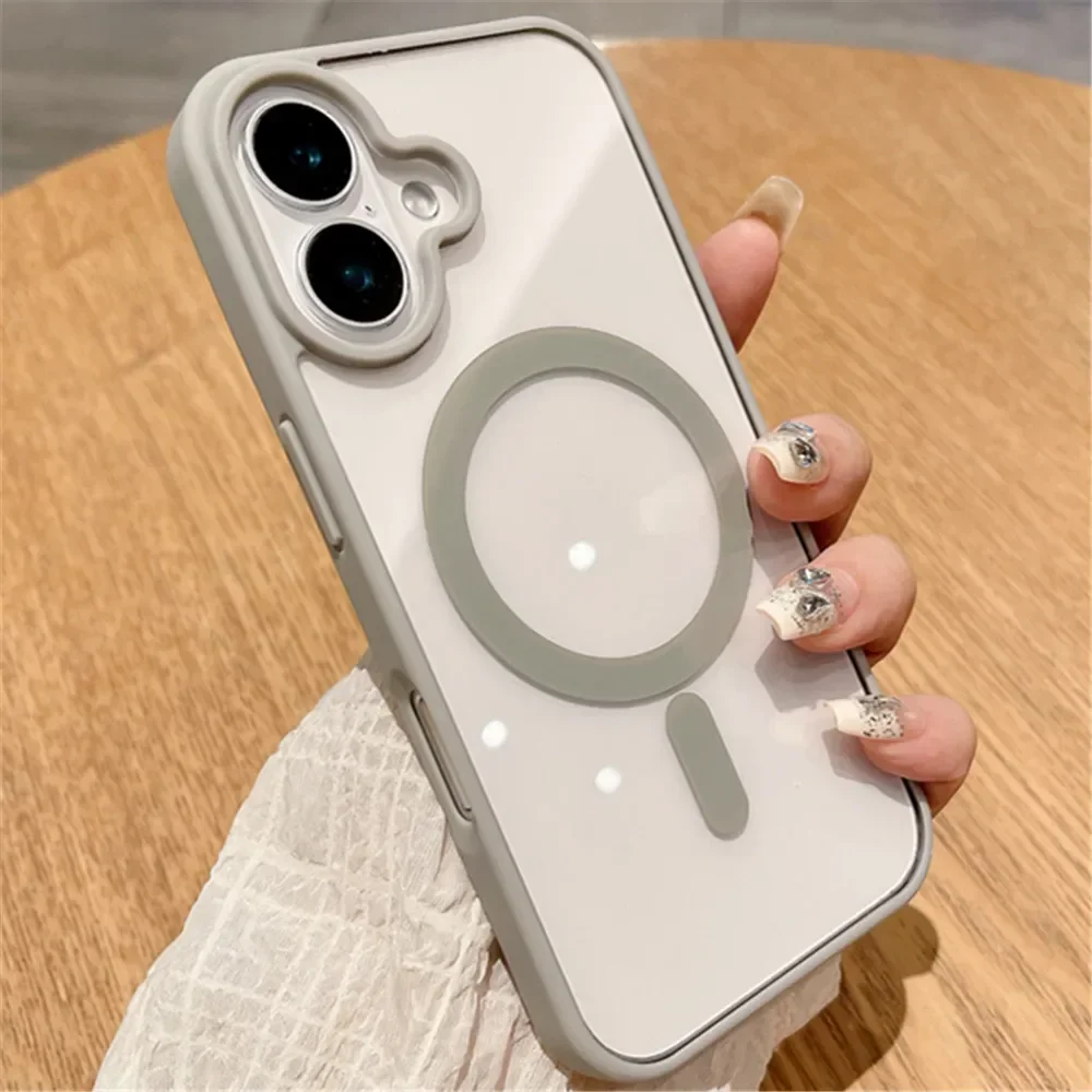 Capa Protetora Transparente Com Carregamento Sem Fio Magnético Para Iphone 13 Pro (cinza)