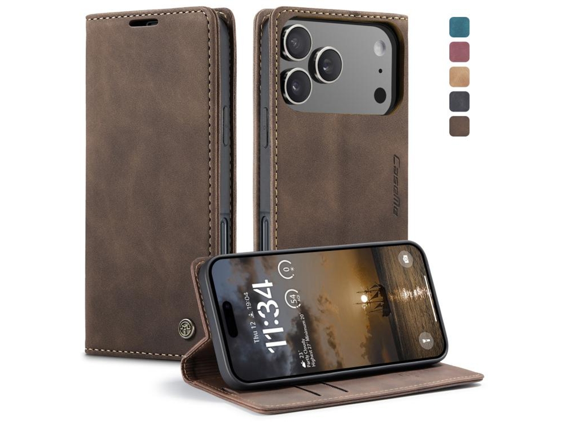 Capa Multifuncional Horizontal Flip Para Iphone 17 Pro Em Couro.