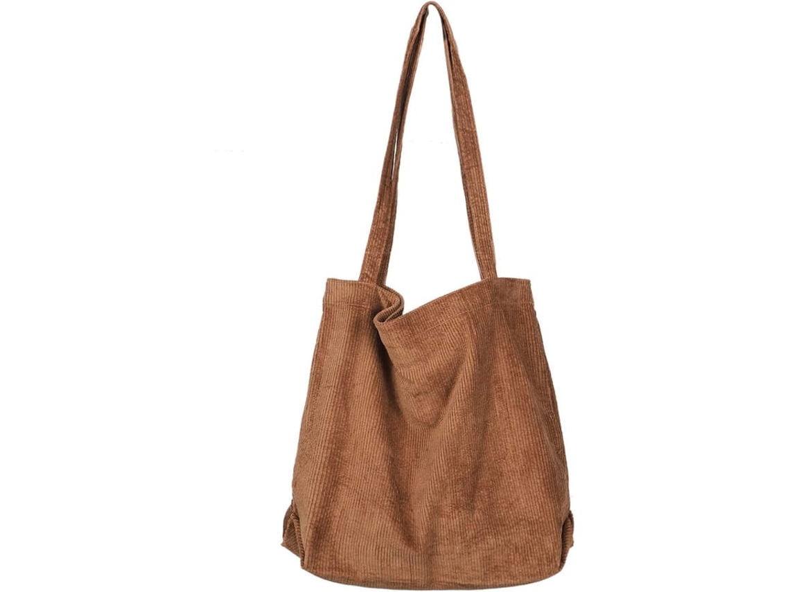 Bolsa Tote De Veludo Para Mulher Com Grande Capacidade, Bolsa Casual De Ombro Marrom Com Bolso
