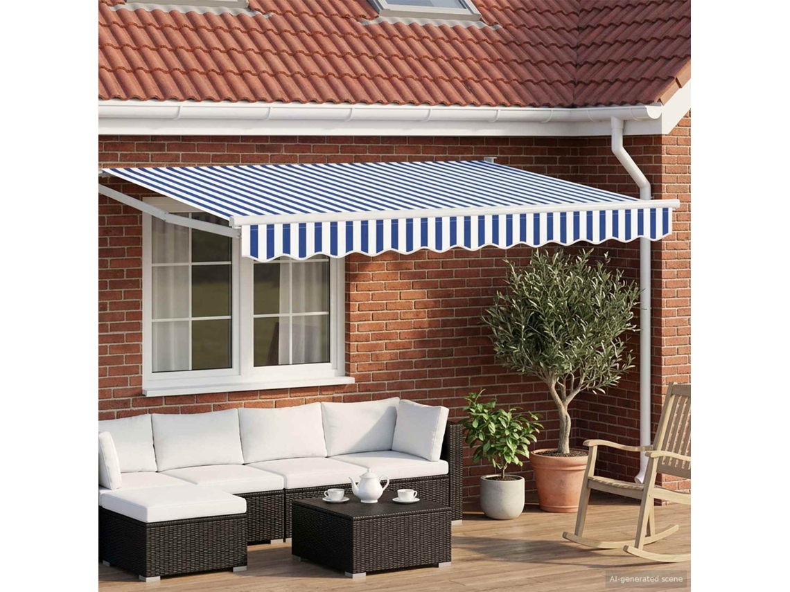 Vidaxl Toldo Retrátil Manual Com Leds Azul E Branco 3 X 2,5 M