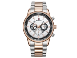 Relógio de pulso masculino de quartzo com pulseira de aço, estilo casual e profissional (ouro rosa + branco)