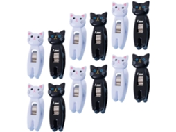Prendedores De Notas Em Formato Gato, Pacote Com 12 Unidades, Plástico, Multiuso