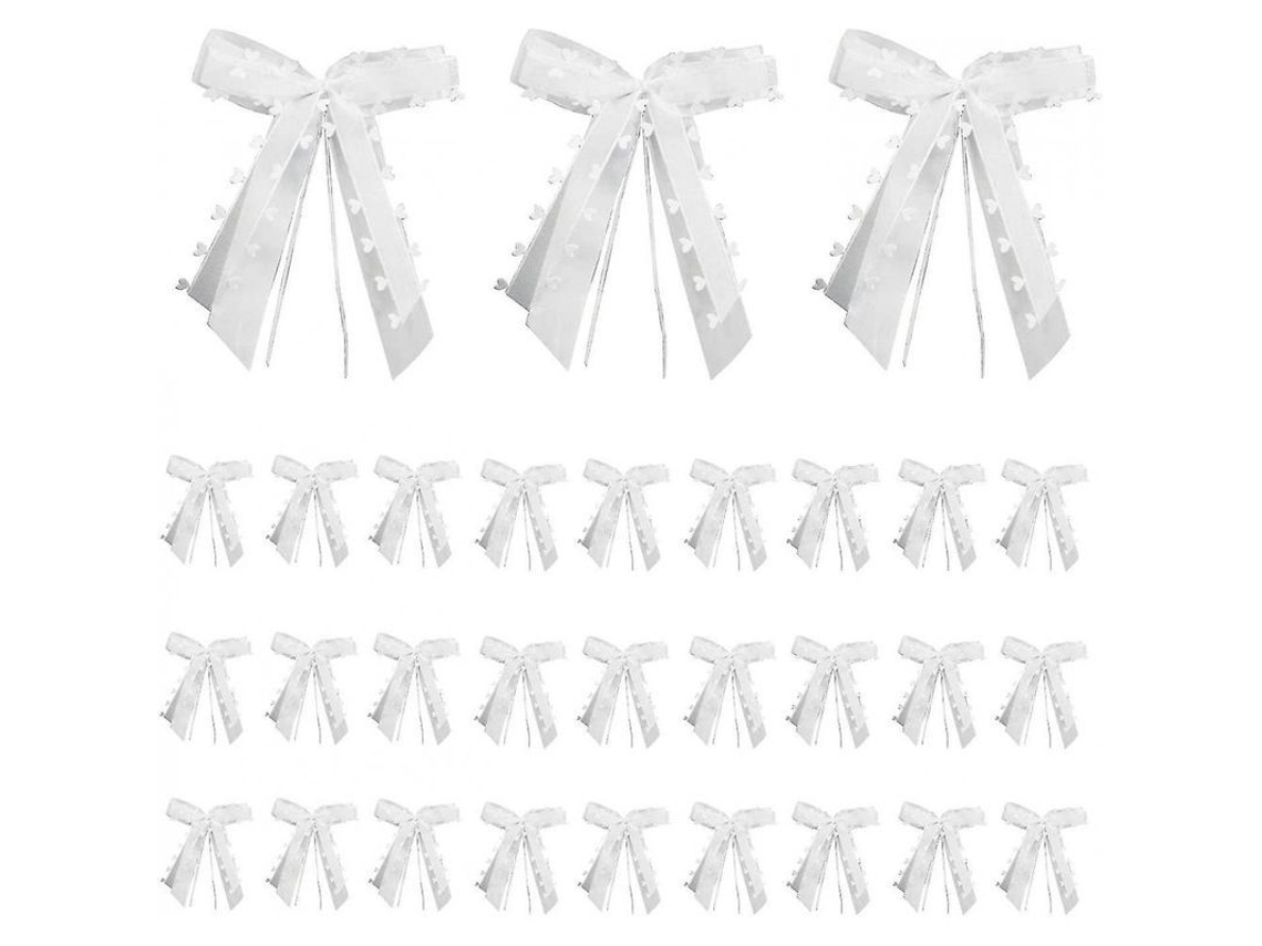 100 Lazos De Coche Para Boda Con Corazones, Tule Y Cinta De Seda, Blanco Yfk