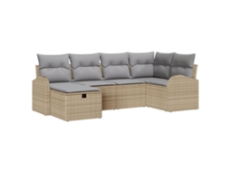 Conjunto 6 Conjunto De Sofá De Jardim Vidaxl Bege Vime Pe (234 X 124 X 85 Cm)