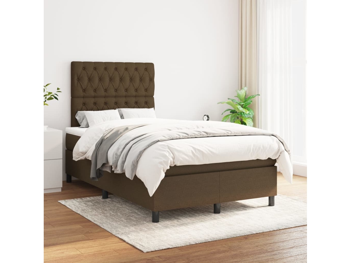 Cama Com Molas/colchão 120x200 Cm Tecido Castanho-escuro