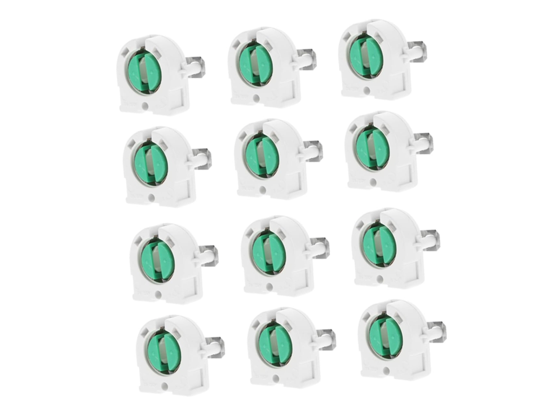 Conjunto de 12 Soquetes para Lâmpadas Fluorescentes Sem Shunt, em Porcelana Branca, Resistentes e com Iluminação. SFUSHOS