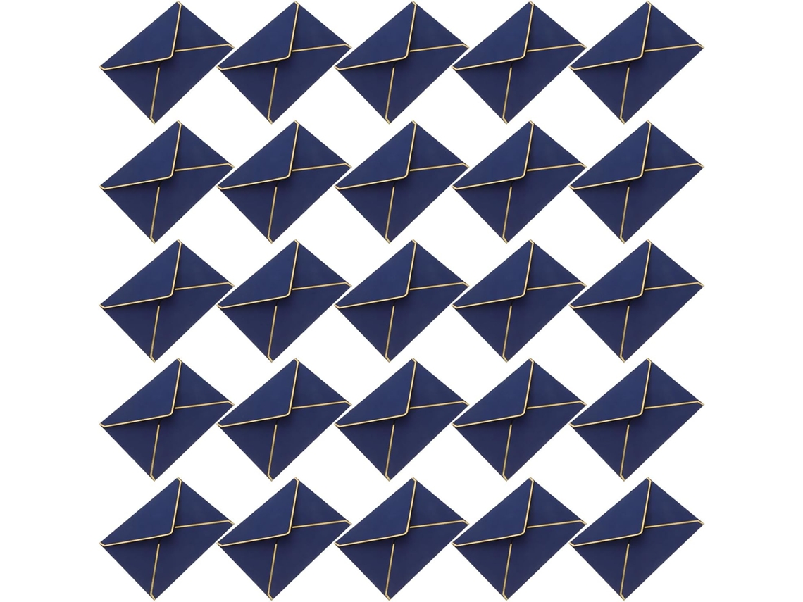 Lote De 50 Envelopes Épaisses Bleu Royal 135 X 185 Cm Com Bordado Dourado E Rabat Em V Convite Élégantes Para