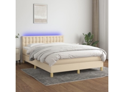 Cama Box Spring C/ Colchão E Led 140x190 Cm Tecido Cor Creme