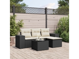 Vidaxl 5 Pcs Conjunto Sofás De Jardim Com Almofadões Vime Pe Preto