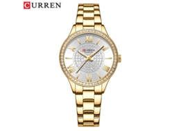 Relógio Moderno com Strass e Pulseira de Aço MDUG, Estilo Casual e Despojado (dourado e Branco)