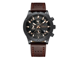 Reloj Hombre Deportivo Analógico De Cuarzo Impermeable Con Correa Pu Marrón Negro+oro Rosa